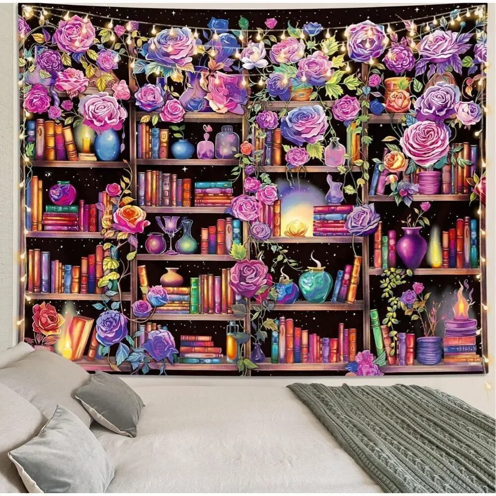 Bookshelf print wall tapestry 28 x 37